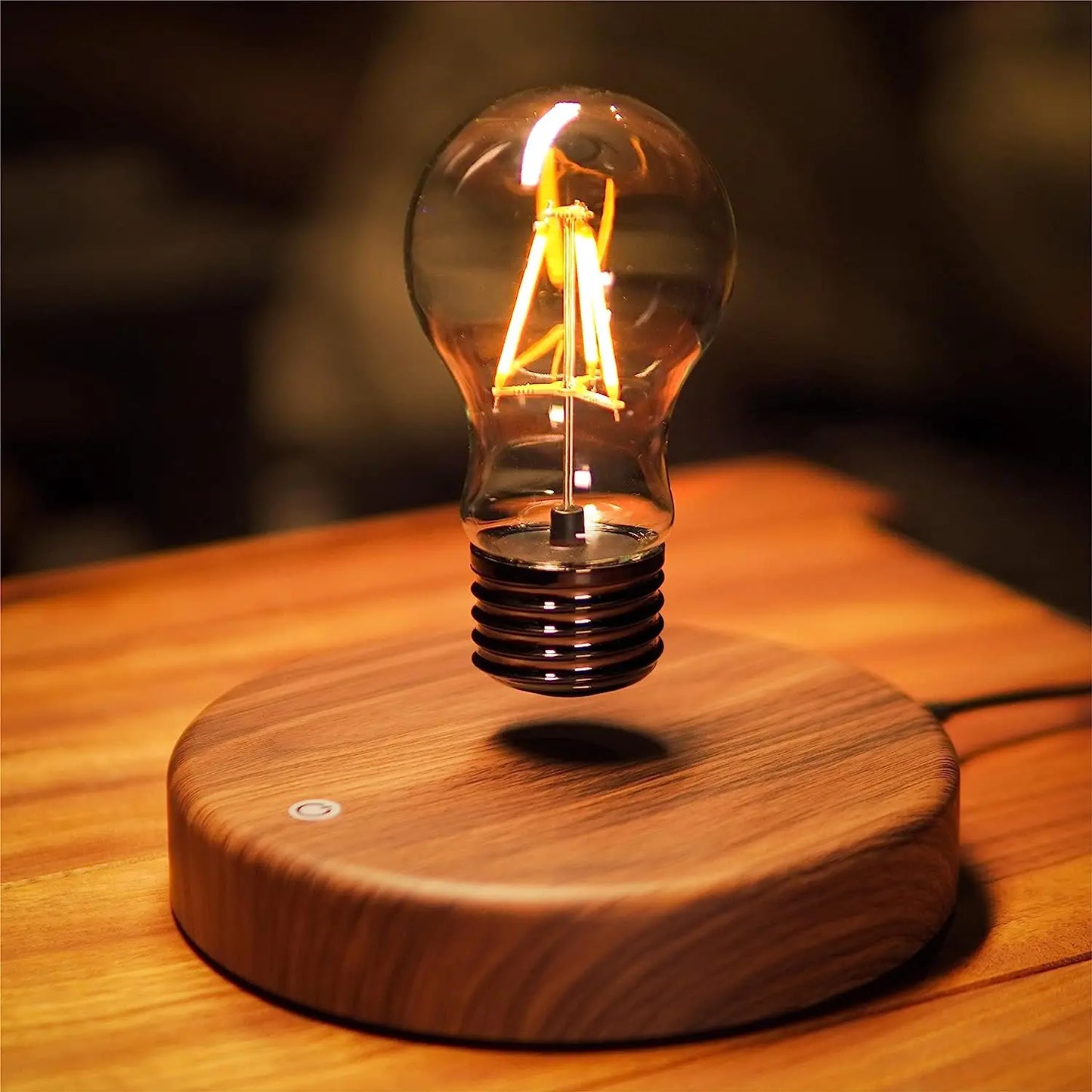 Lampe de chevet en bois vintage avec ampoule en lévitation