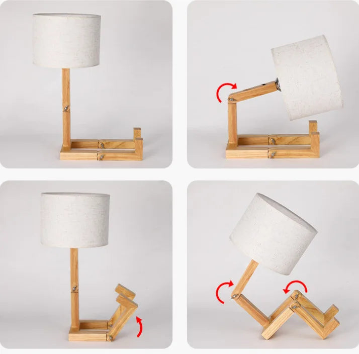 Lampe de chevet en bois artisanale en forme de petit bonhomme