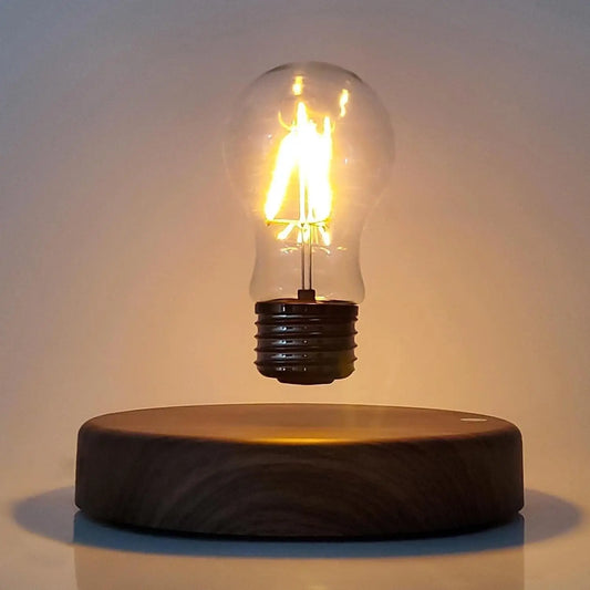 Lampe de chevet en bois vintage avec ampoule en lévitation