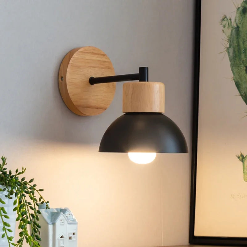 Lampe de chevet murale scandinave en bois & métal