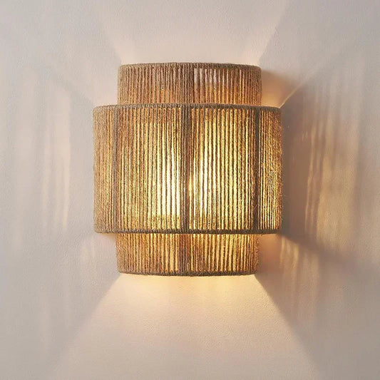 Lampe de chevet en rotin artisanale murale style bohème