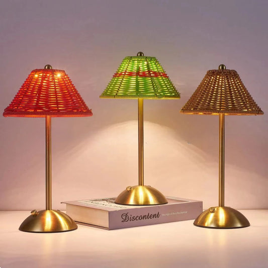 Lampe de chevet rotin parapluie sur pied en métal