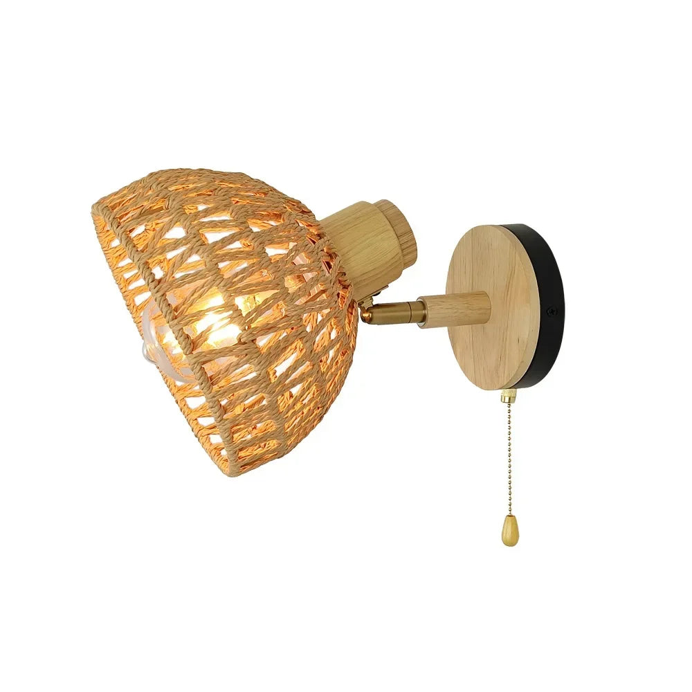 Lampe de chevet rotin artisanale murale avec tirette