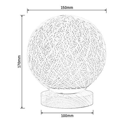 Lampe de chevet rotin artisanale en boule sur socle en bois