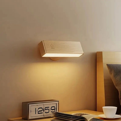 Lampe de chevet murale en bois sans fil orientable & rechargeable