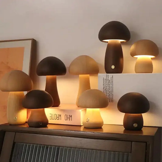 Lampe de chevet en bois sans fil petit champignon