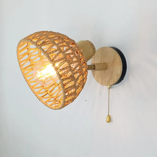 Lampe de chevet rotin artisanale murale avec tirette