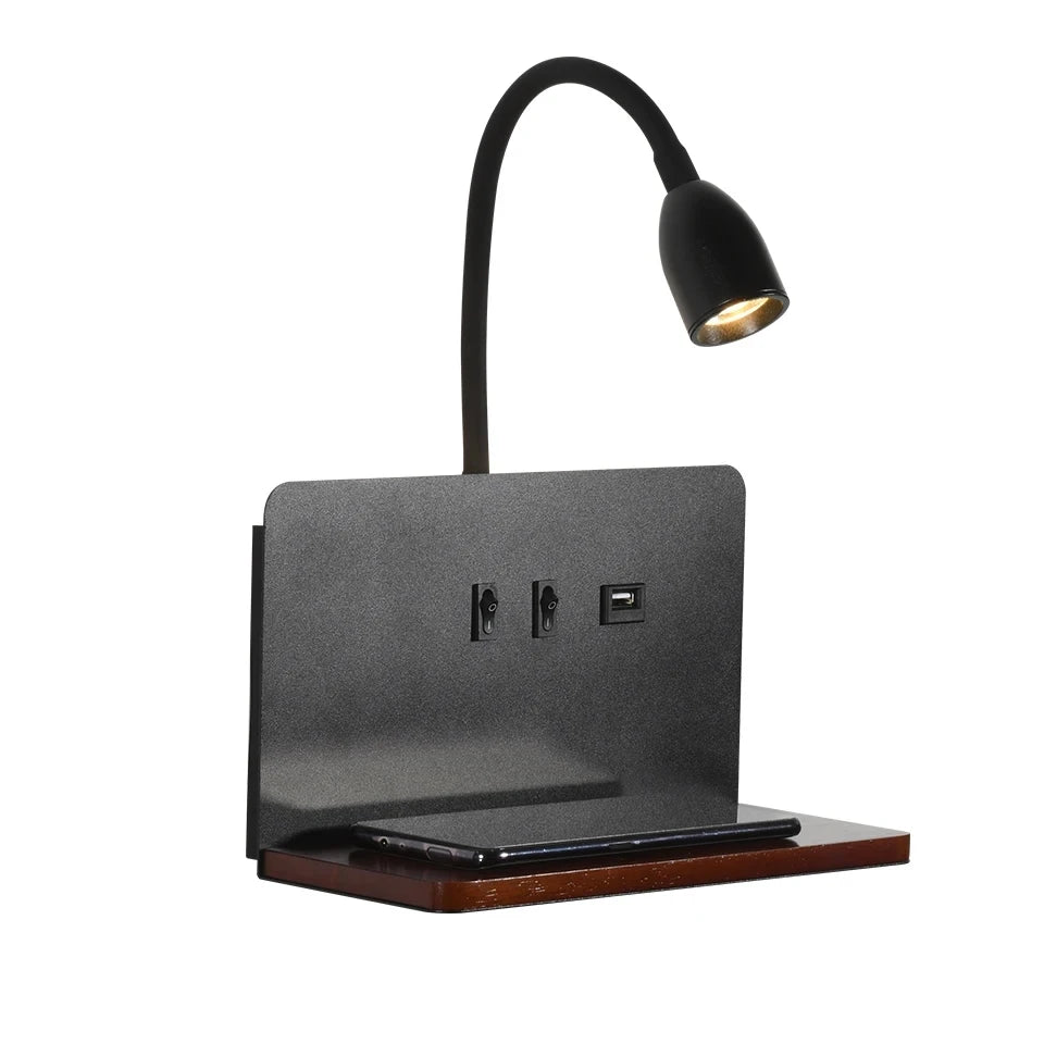 Lampe de chevet murale en métal sans fil avec chargeur induction intégré