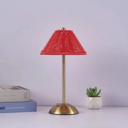 Lampe de chevet rotin parapluie sur pied en métal