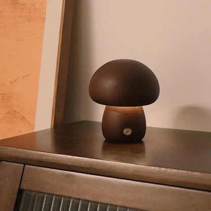 Lampe de chevet en bois sans fil petit champignon