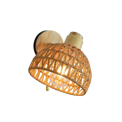 Lampe de chevet rotin artisanale murale avec tirette