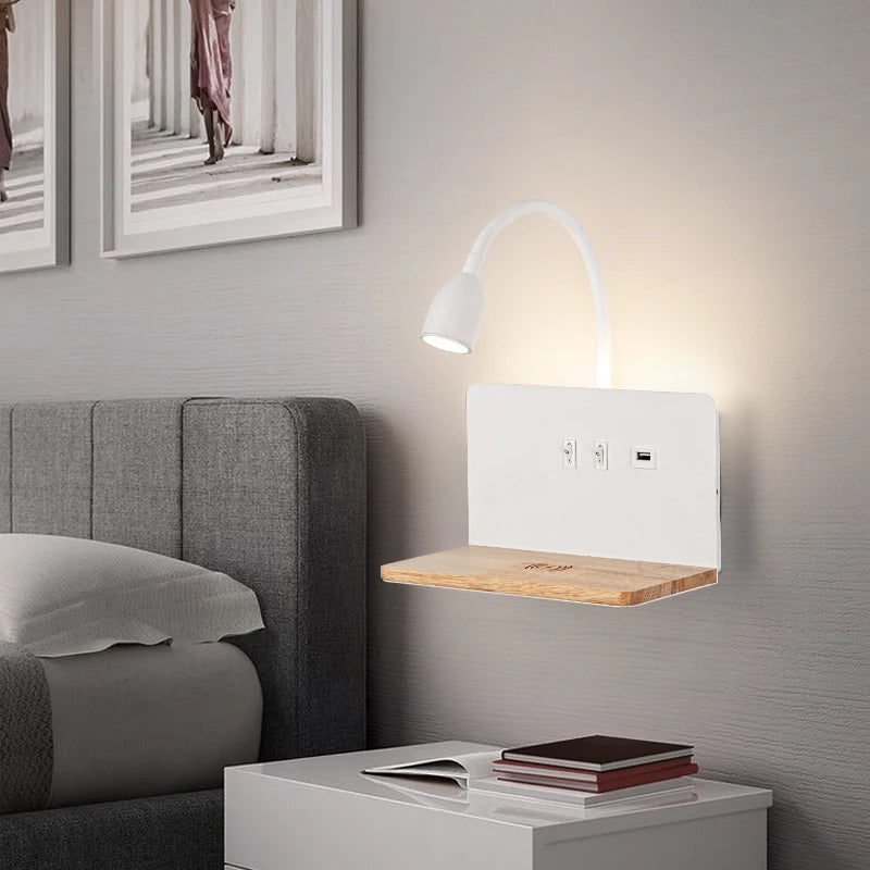 Lampe de chevet murale en métal sans fil avec chargeur induction intégré