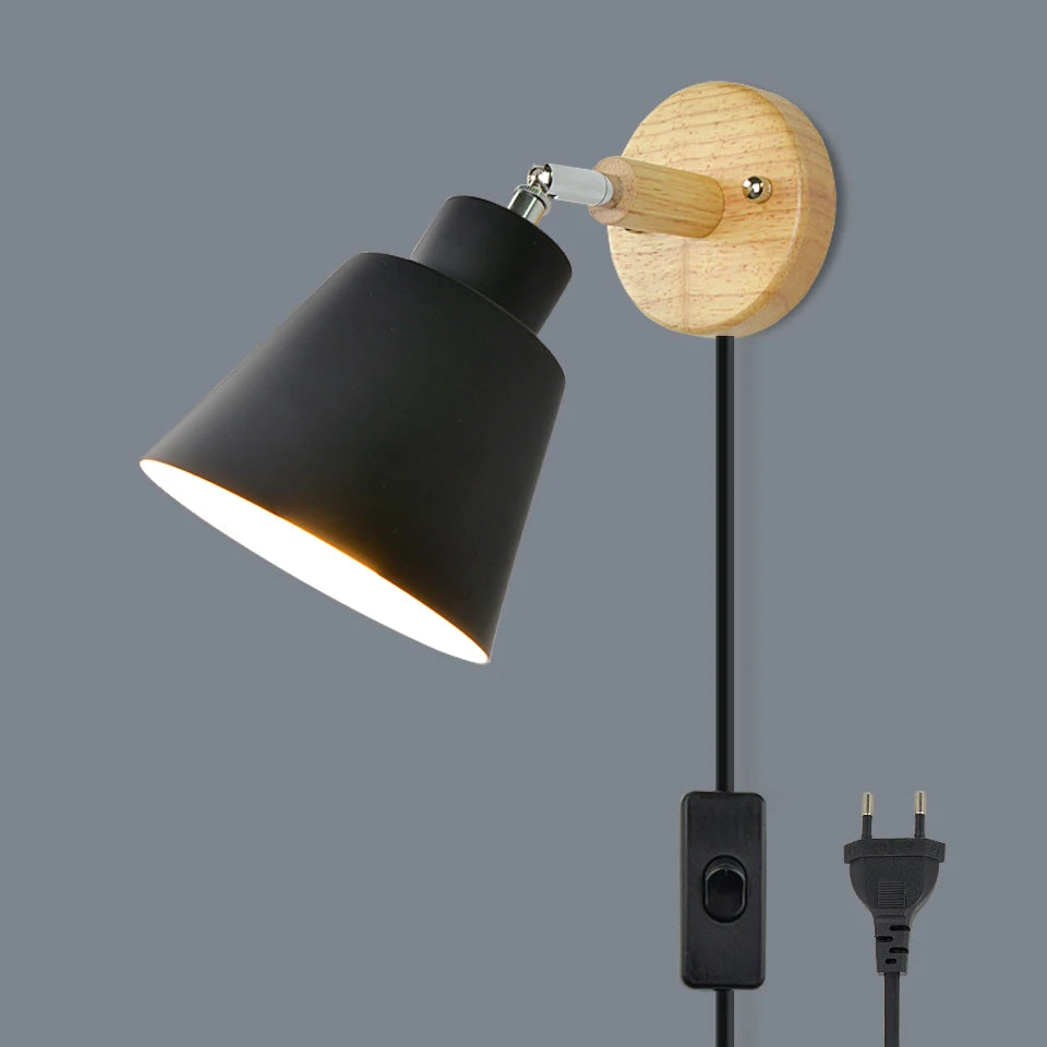 Lampe de chevet murale scandinave en bois & métal à tête orientable