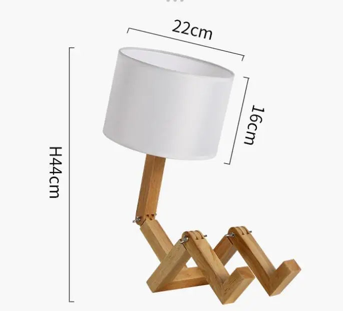 Lampe de chevet en bois artisanale en forme de petit bonhomme