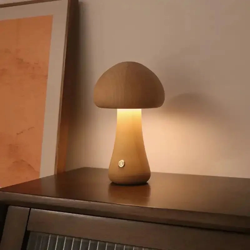 Lampe de chevet en bois sans fil petit champignon