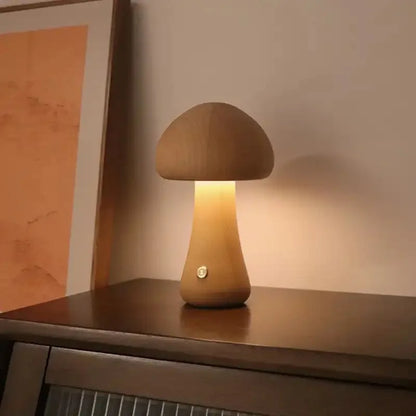Lampe de chevet en bois sans fil petit champignon