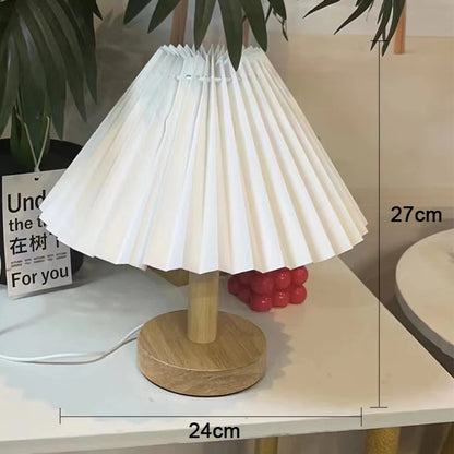 Lampe de Chevet en bois naturel bohème avec abat-jour plissé