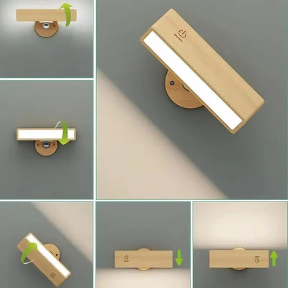Lampe de chevet murale en bois sans fil orientable & rechargeable