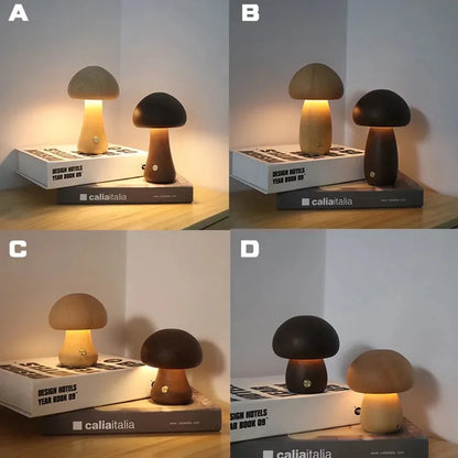 Lampe de chevet en bois sans fil petit champignon