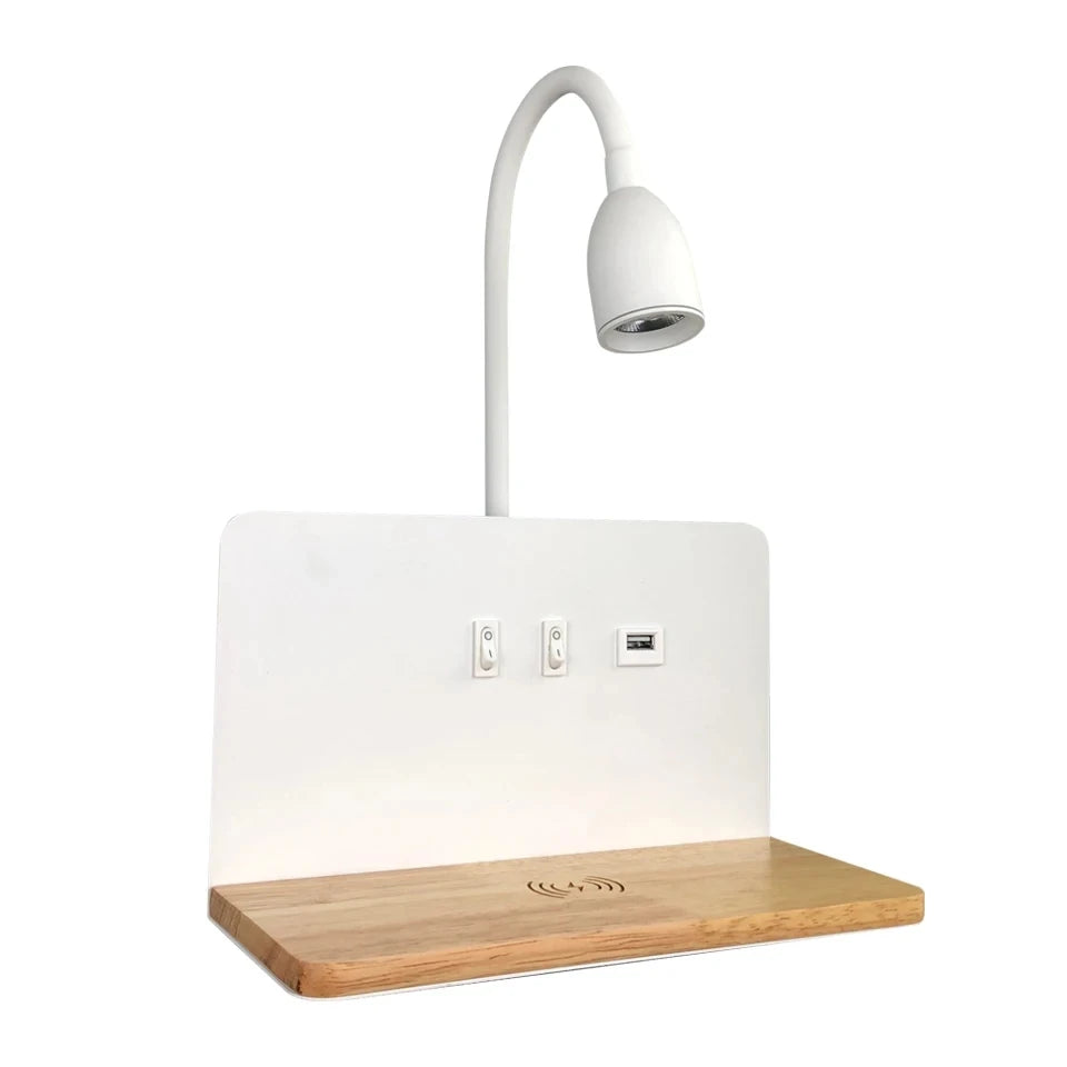 Lampe de chevet murale en métal sans fil avec chargeur induction intégré
