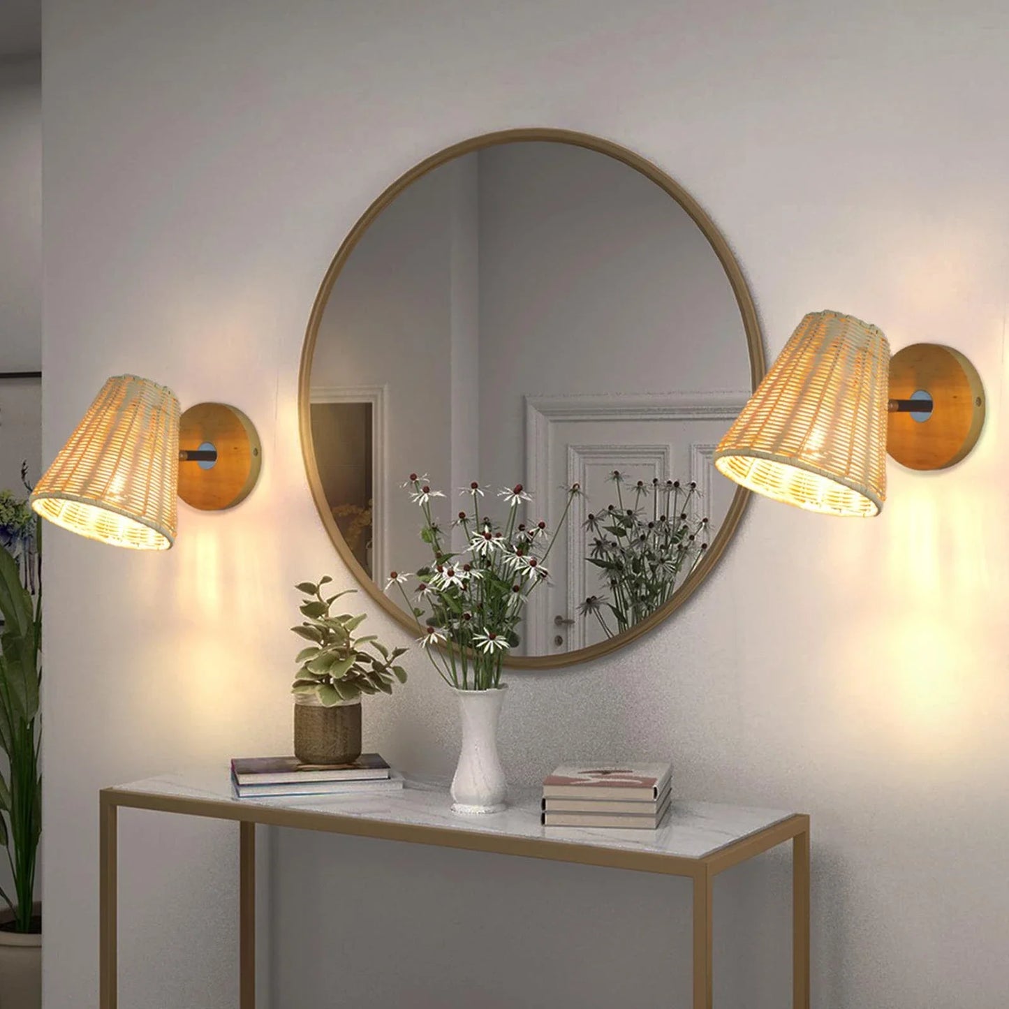 Lampe de chevet rotin artisanale murale style bohème