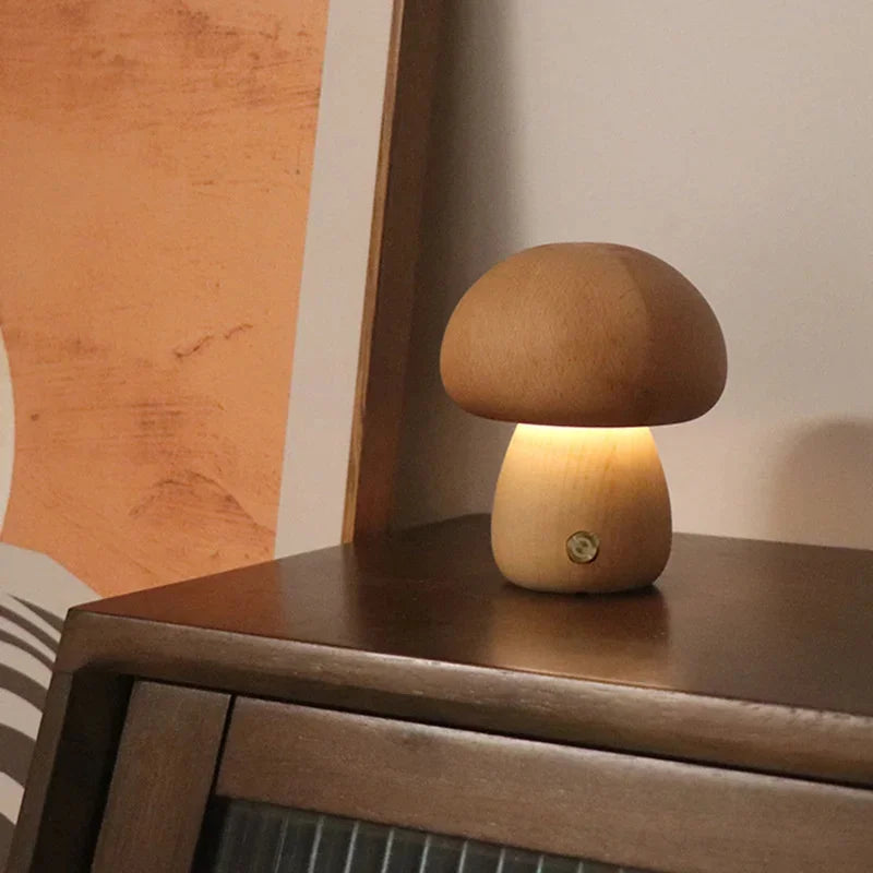 Lampe de chevet en bois sans fil petit champignon