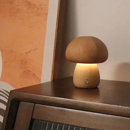 Lampe de chevet en bois sans fil petit champignon