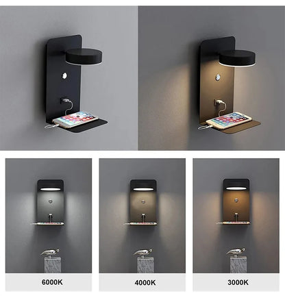 Lampe de chevet murale en métal avec chargeur induction