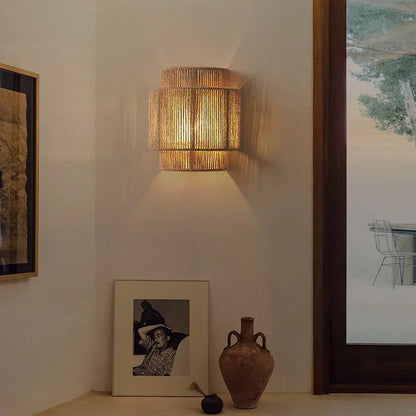 Lampe de chevet en rotin artisanale murale style bohème