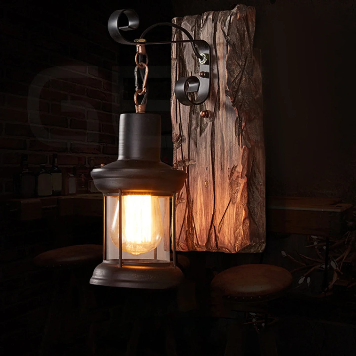 Lampe de chevet murale vintage en métal avec support en bois