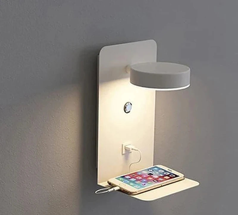 Lampe de chevet murale en métal avec chargeur induction