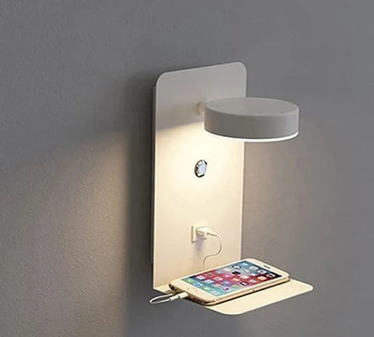 Lampe de chevet murale en métal avec chargeur induction
