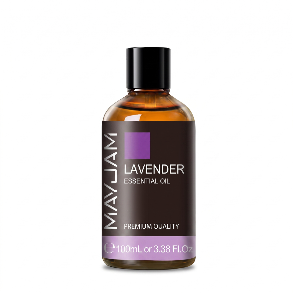 Contenu du trio : huile essentielle MAYJAM Lavande 100 ml, packshot sur fond blanc – Halo Maison