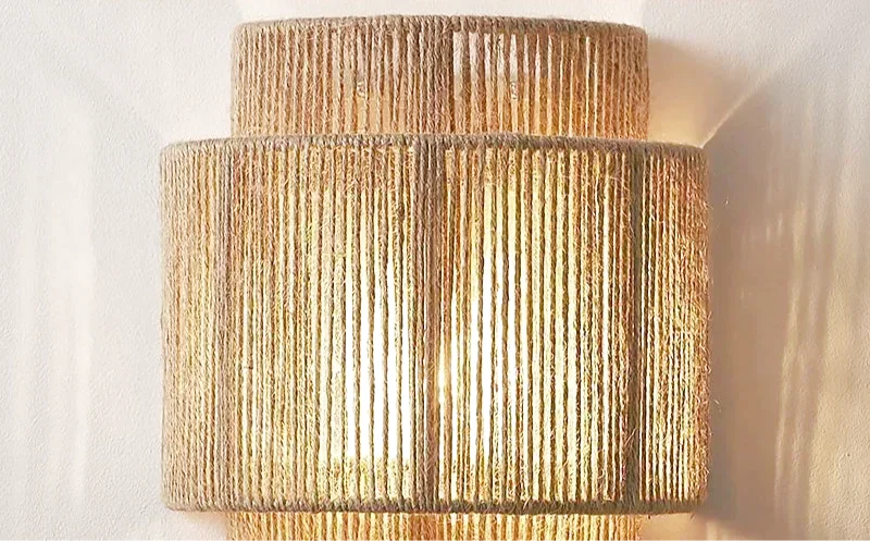 Lampe de chevet en rotin artisanale murale style bohème