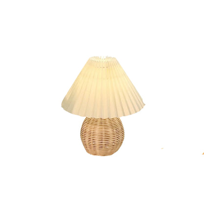 Lampe de chevet en rotin style bohème avec abat-jour plissé
