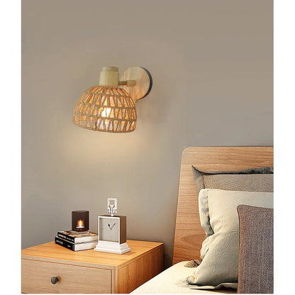 Lampe de chevet rotin artisanale murale avec tirette