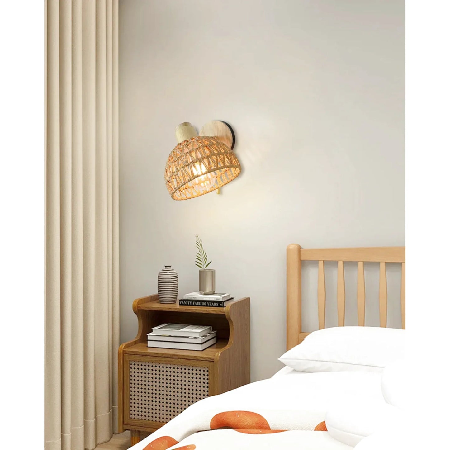 Lampe de chevet rotin artisanale murale avec tirette