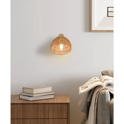Lampe de chevet rotin artisanale murale avec tirette